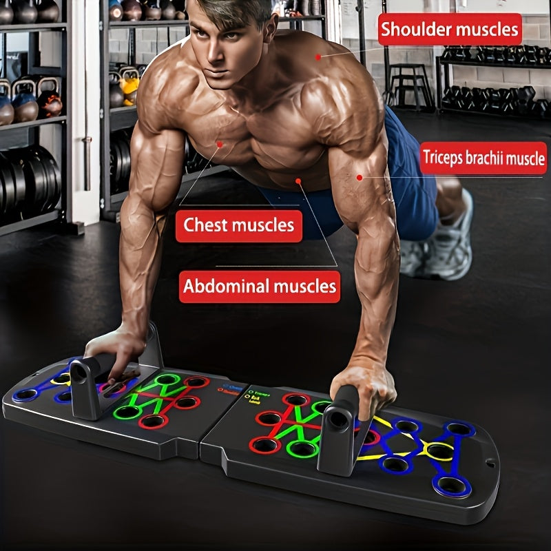 Folding Push-Up Board in Black, Portable Floor Exercise Equipment with Push-Up Handles for Chest and Core Strength Training at Home
