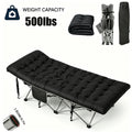 Steel-Frame Camping Cot, Heavy-Duty Folding Outdoor Bed with Side Pocket and Anti-Slip Feet, Black, Grey or Blue, Multiple Model Options