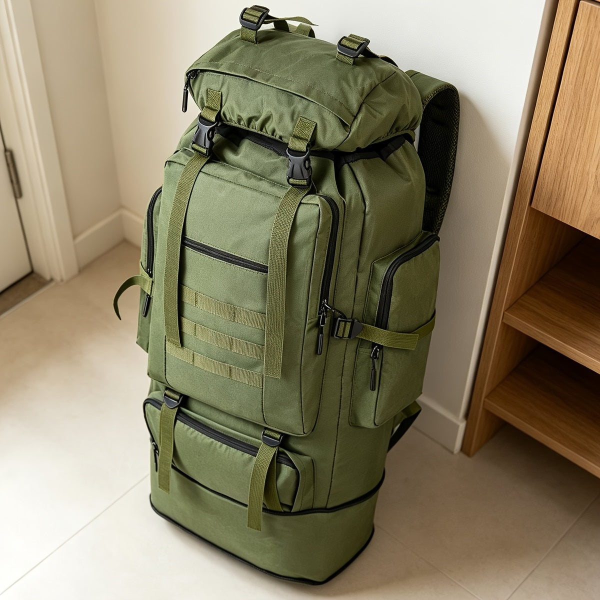 100L Tactical Backpack for Hiking and Travel, Large-Capacity Outdoor Pack with Multiple Compartments and Shoulder Straps in Green, Gray or Desert