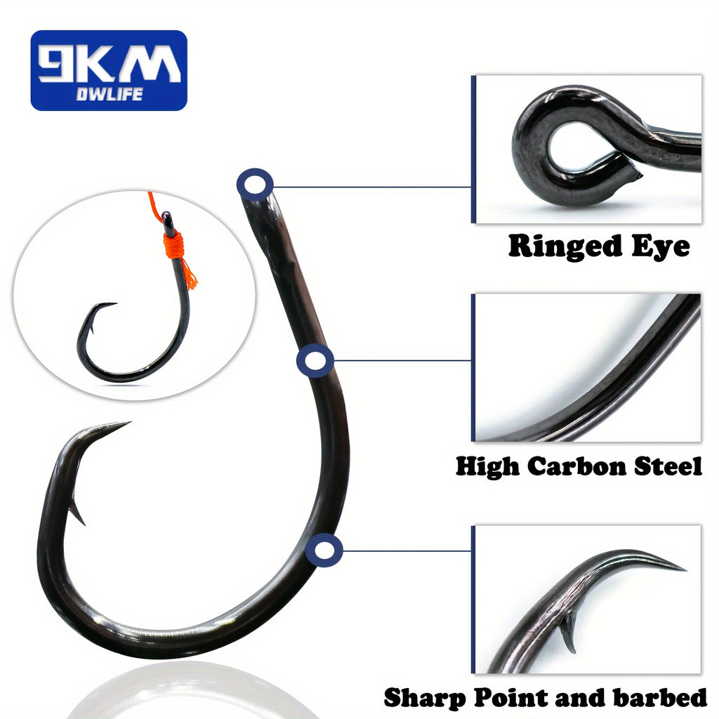 Circle Fishing Hooks 50-Pack by 9KM, High-Carbon Steel Inline Non-Offset Wide-Gap Bait Hooks in Selectable Sizes for Catfish, Bass and Saltwater Angling