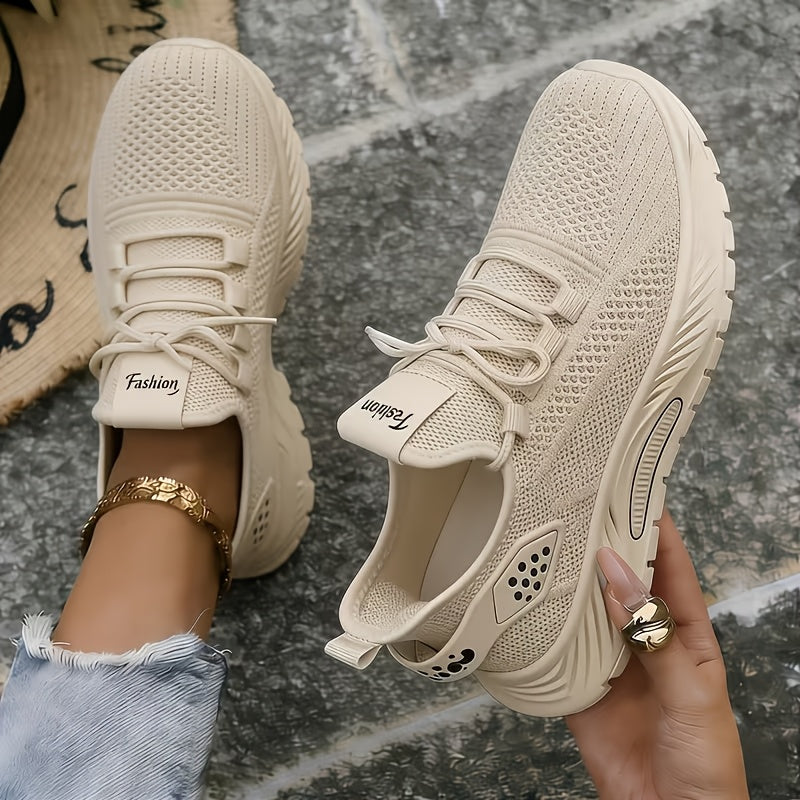 Women's Low-Top Mesh Sneakers with Lace-Up Closure and Air-Cushion Design for Walking