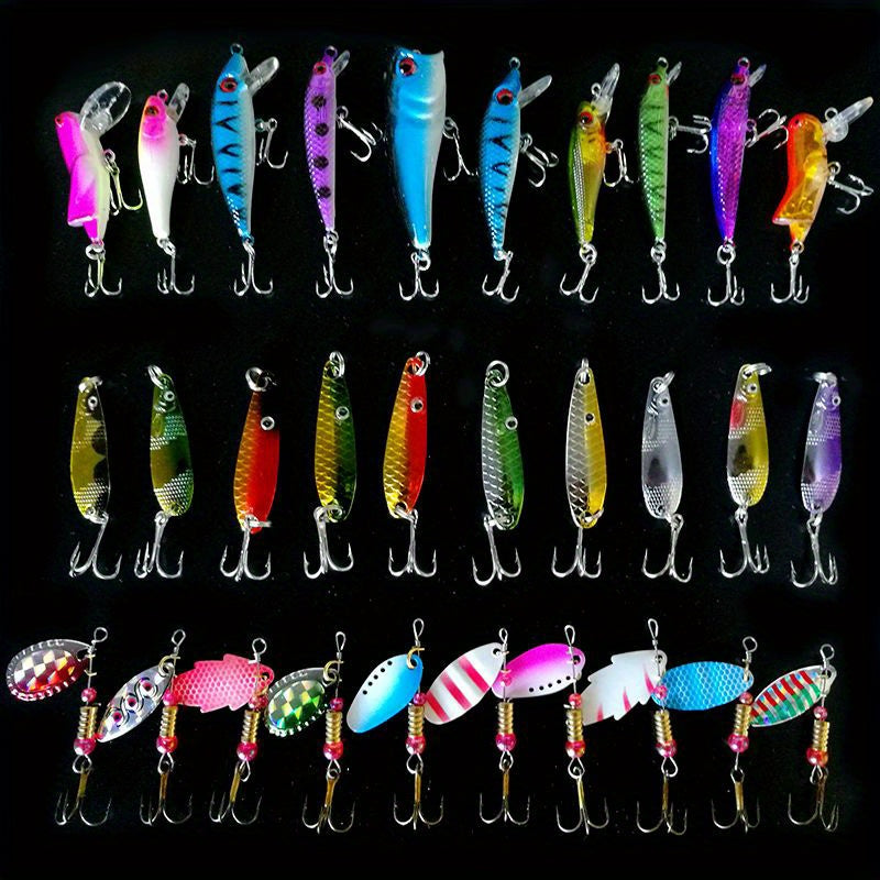 Spinner and Spoon Fishing Lure Kit 30 Pieces, ABS and Iron Hard Baits with Crankbaits for Bass, Trout, Crappie and Walleye Tackle Selection