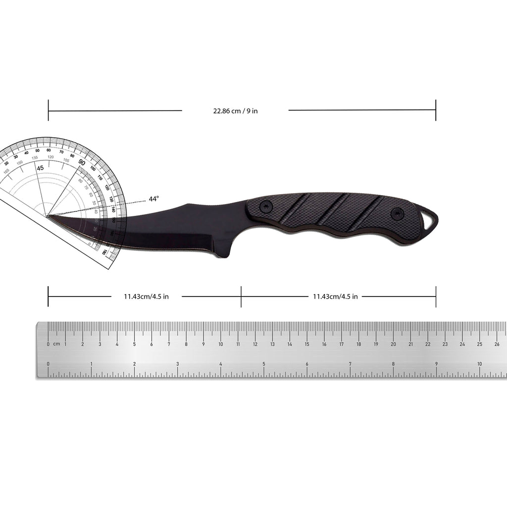 Trailing Point Hunting Knife, 9-Inch Listed Full Tang Fixed Blade with Stainless Steel Construction for Adult Outdoor Cutting, Black Silver or Desert Tan