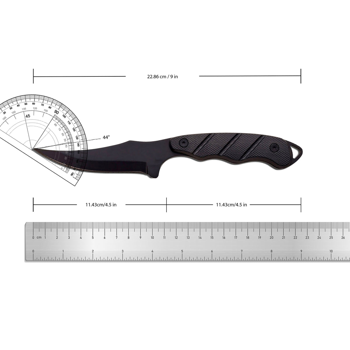 Trailing Point Hunting Knife, 9-Inch Listed Full Tang Fixed Blade with Stainless Steel Construction for Adult Outdoor Cutting, Black Silver or Desert Tan