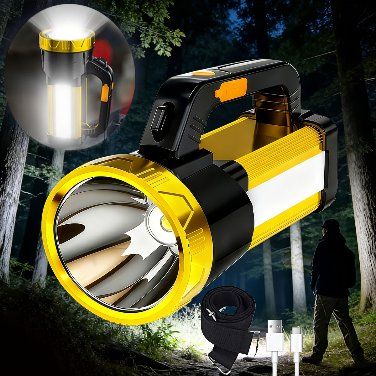 2400mAh Rechargeable LED Flashlight with Zoom and Adjustable Brightness, Portable Handheld Outdoor Light in Single or Two-Piece Options