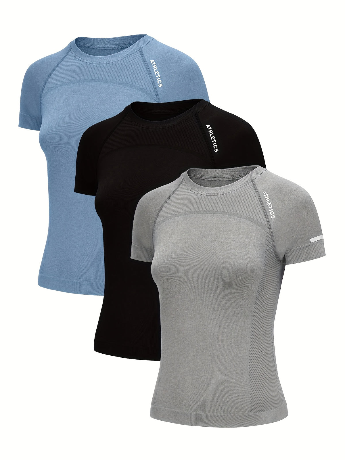 3-Pack Women's Workout T-Shirts for Running and Yoga, Short-Sleeve Crew-Neck Letter Print Athletic Tops in Four Color Combinations