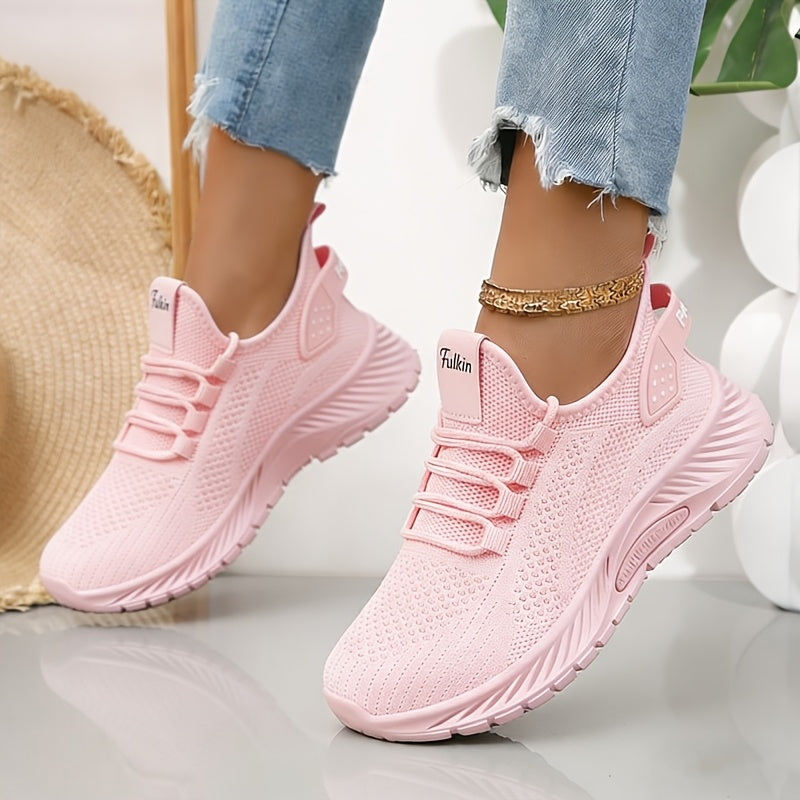 Women's Low-Top Mesh Sneakers with Lace-Up Closure and Air-Cushion Design for Walking