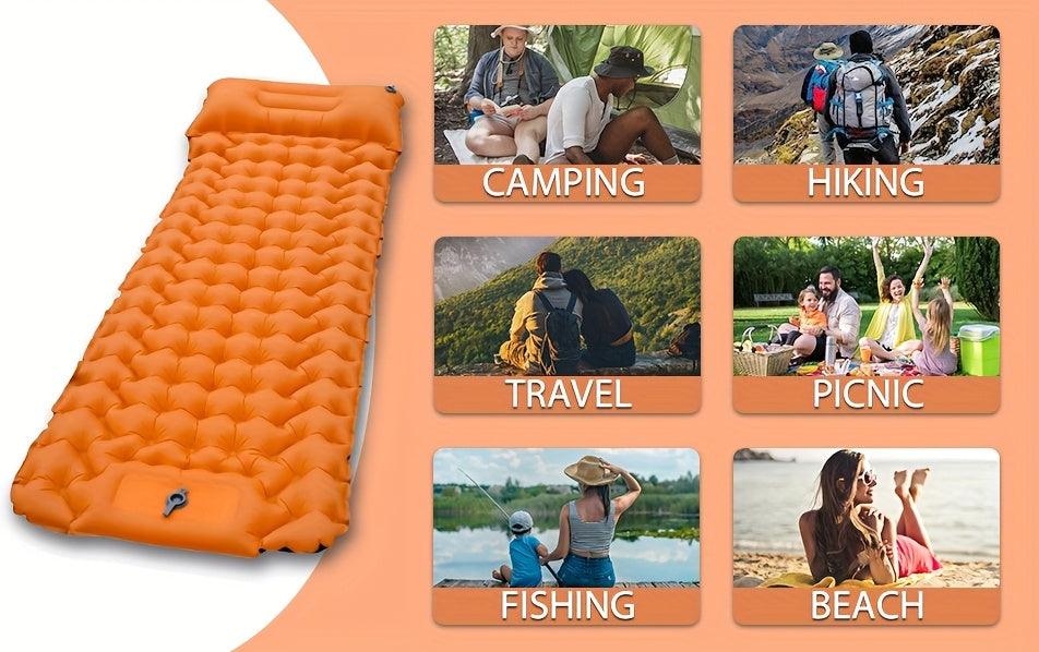 Inflatable Camping Sleeping Pad, 75 x 24 Inch Sleep Mat with Built-In Pump, Carry Bag and Repair Kit for Compact Outdoor Overnight Gear