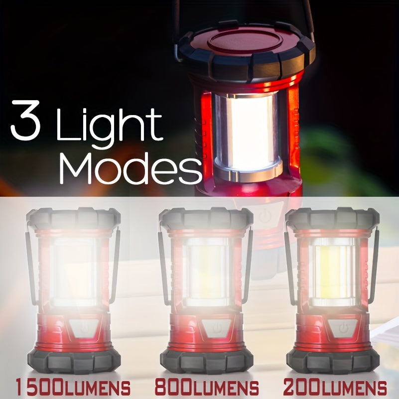3-Mode Rechargeable Camping Lanterns 2-Pack with Phone Charging, LED Portable Lights with Listed 1500LM Output for Campsites and Power Outages