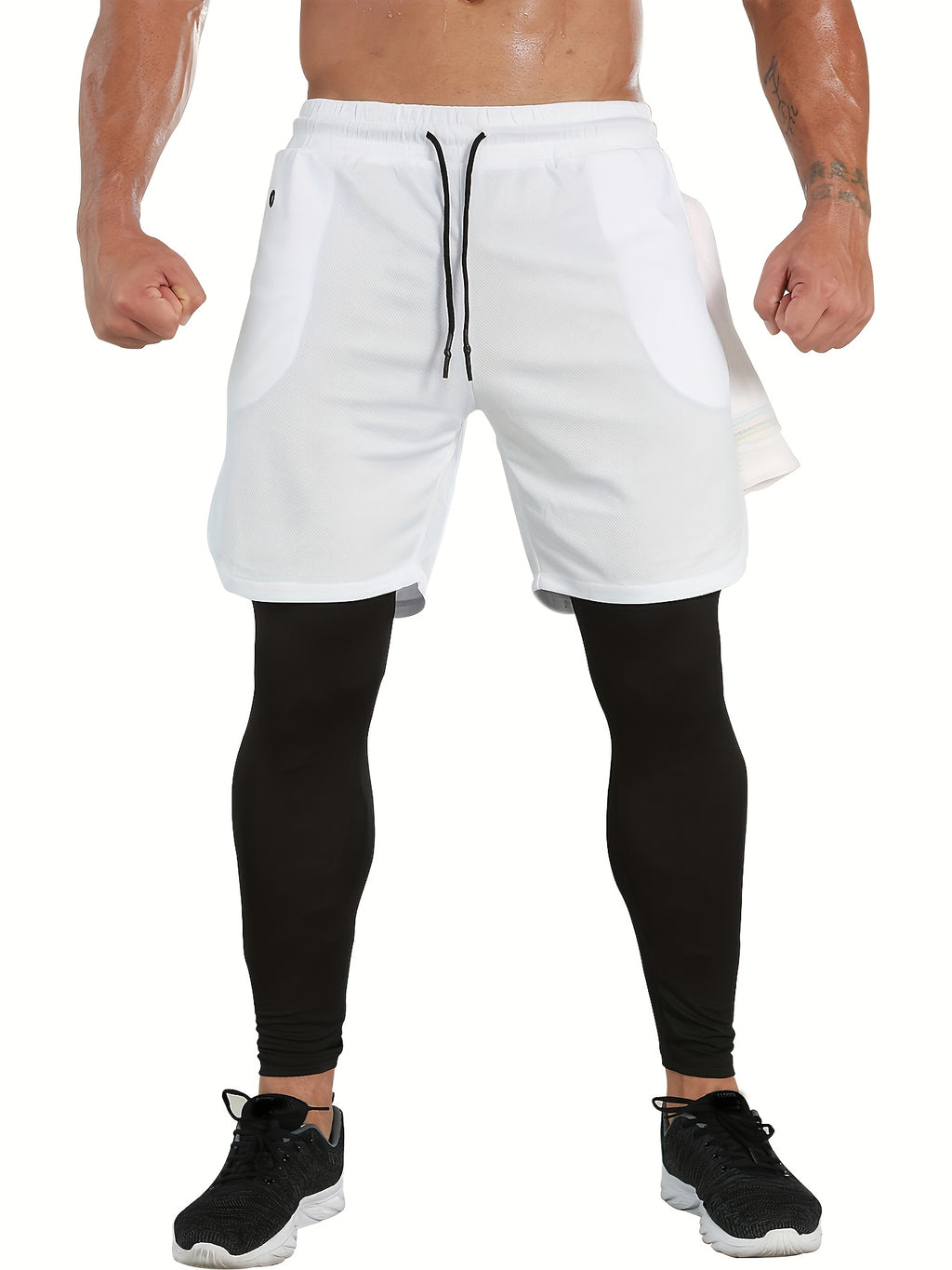 Men's Compression Pants with Towel Loop, 2-in-1 Running and Workout Gym Tights in Multiple Colors, Sizes S-XXL for Training Activewear