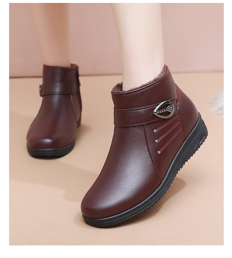Women's Fleece-Lined Short Winter Boots with Soft Soles, Warm Everyday Footwear for Mature Women in Red, Dark Brown or Black, US Sizes 5-8