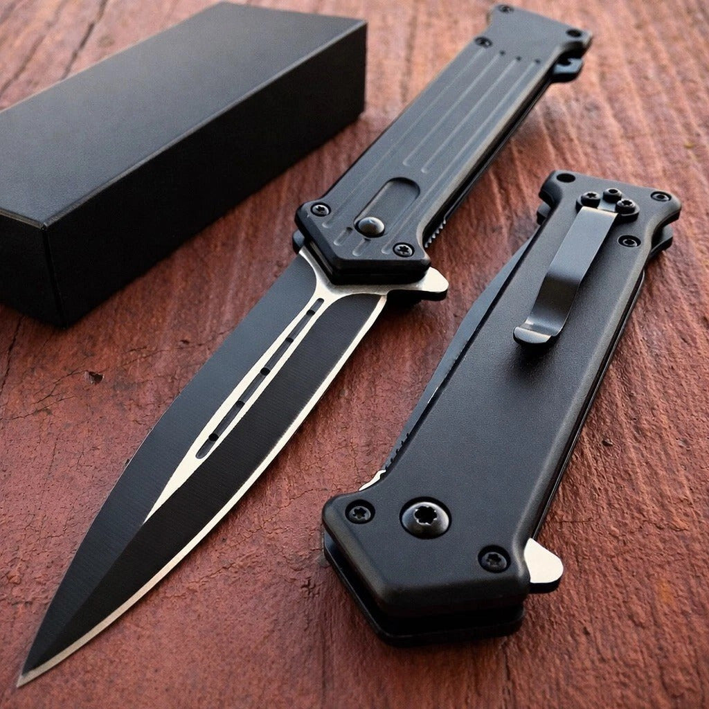 440 Stainless Steel Pocket Knife with Aluminum Handle and Liner Lock, 8-Inch Overall Length and 3.25-Inch Blade, Belt Clip Tool for Adult Camping Utility
