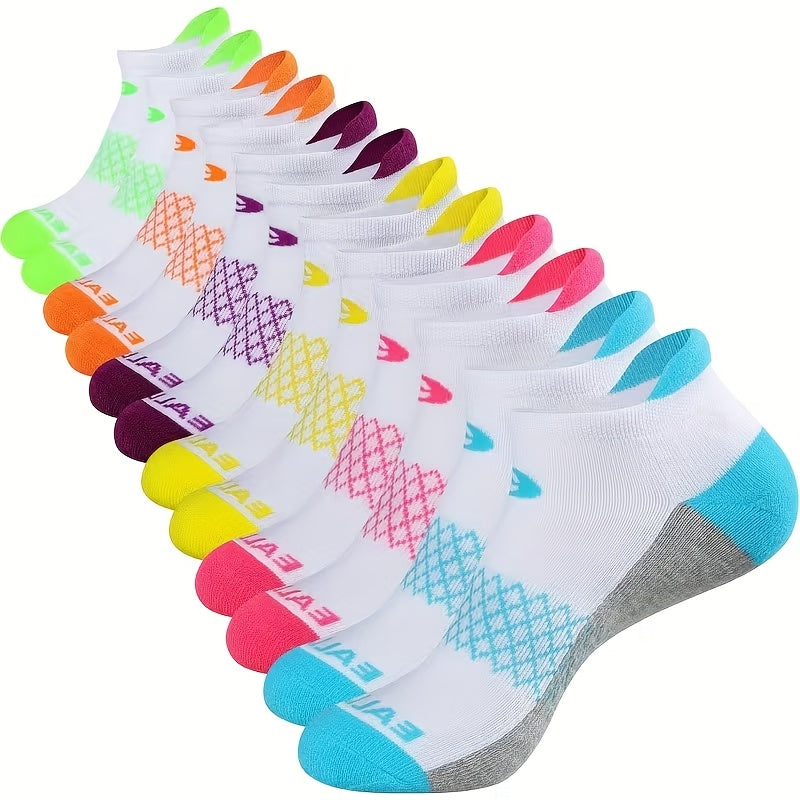 Women's Low-Cut Athletic Socks in 6, 12 or 18 Pair Packs, Breathable Elastic Striped Activewear for Running, Gym Workouts and Basketball