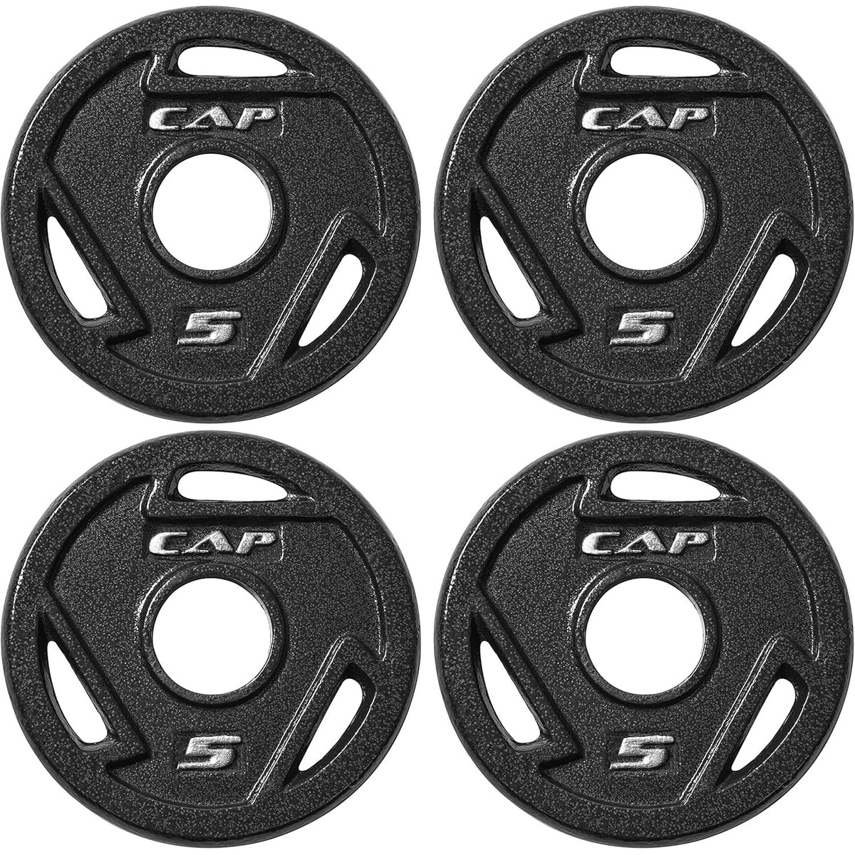 5 lb Cast Iron Weight Plates 4-Pack by CAPHAUS, Black 2-Inch Grip Plates for Compatible Bars, Home Gym Strength Training and Resistance Workouts