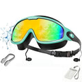 Wide-View Swimming Goggles with Mirrored Lenses, Earplugs, Nose Clip and Phone Pouch, Turquoise Blue or Lake Blue Pool and Outdoor Travel Accessory