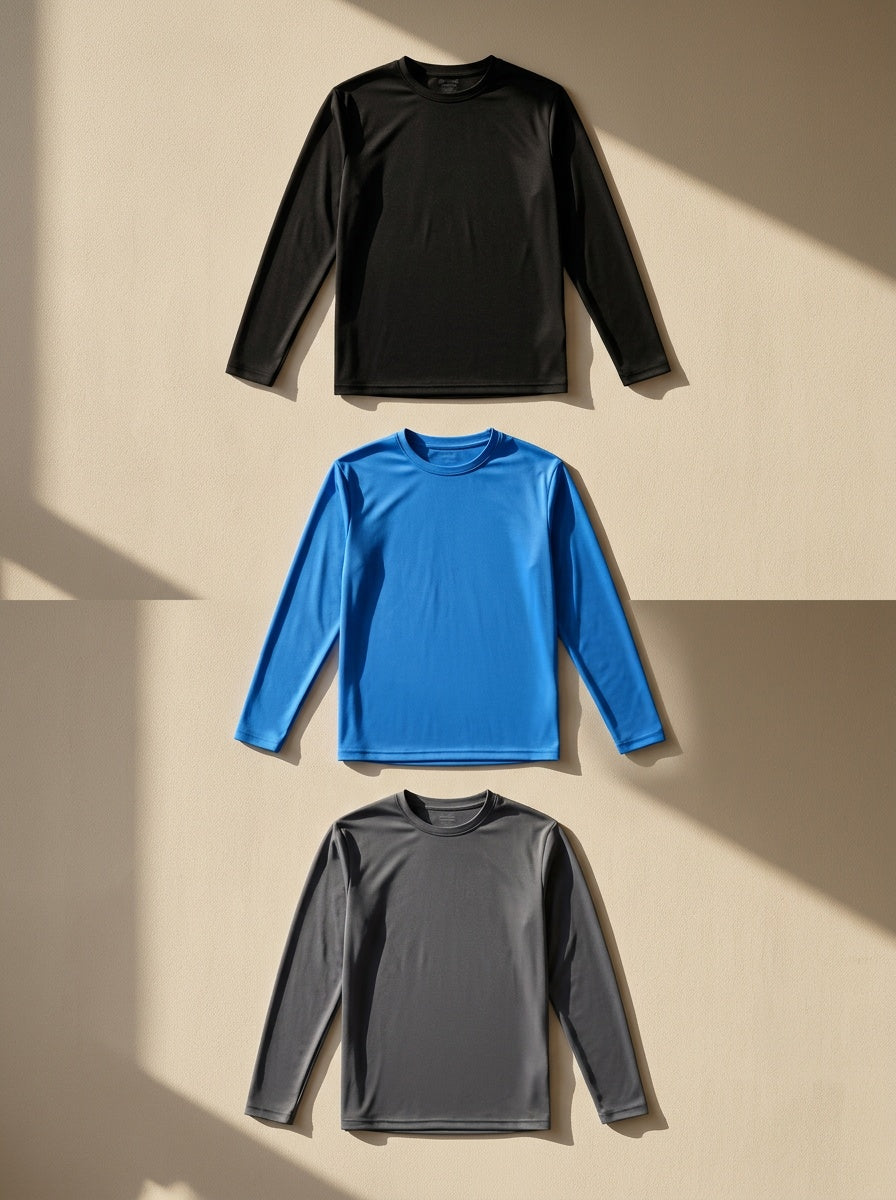 Men's UPF 50+ Quick-Dry Shirt 3-Pack, Long-Sleeve Moisture-Wicking Athletic Tops for Gym, Running, Golf and Beach Use, Mixed Colors