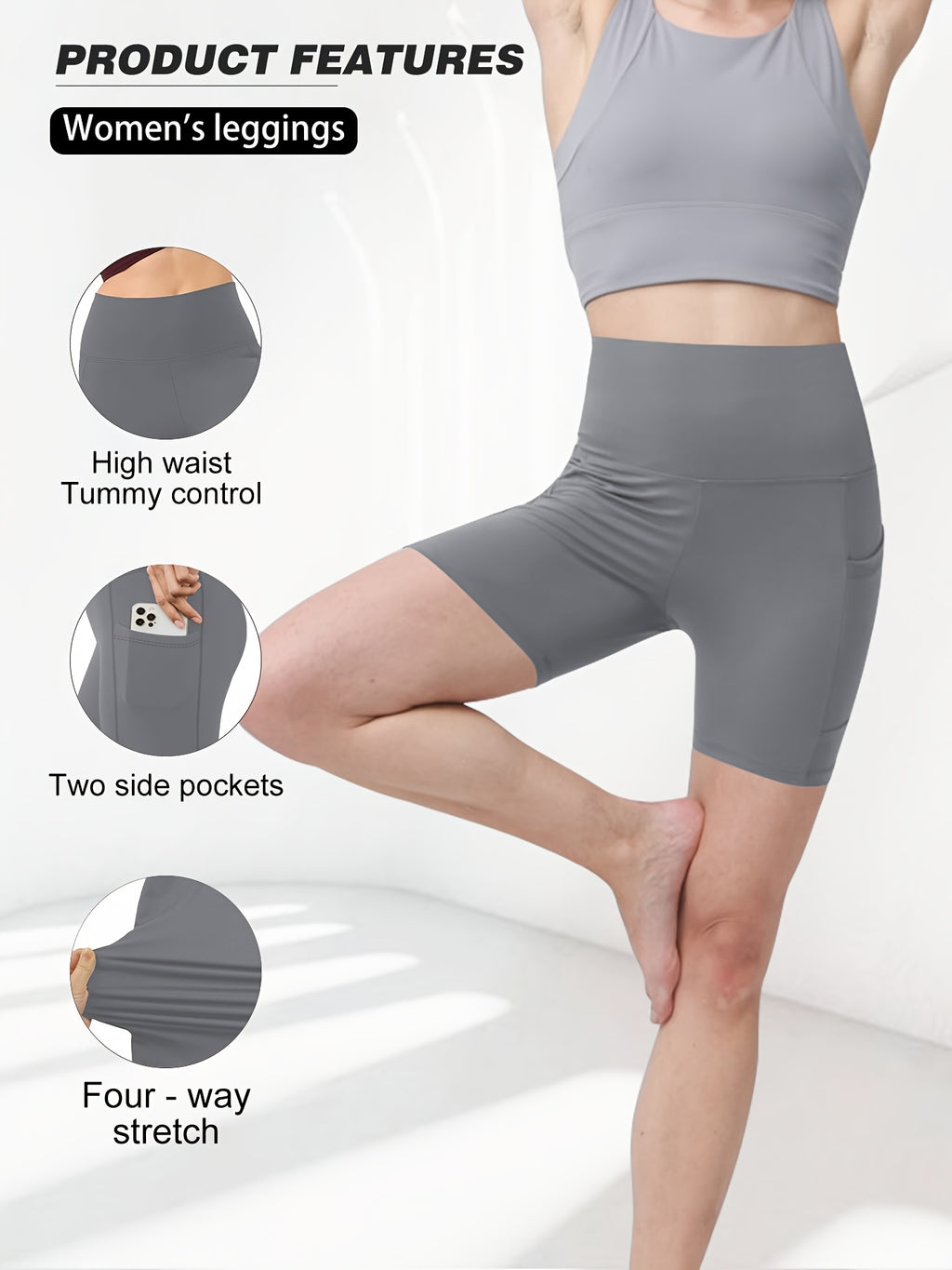 Stretch Yoga Shorts for Women with High-Waisted Design, Black or Dark Gray Workout Bottoms for Fitness, Running and Casual Wear, Sizes S–XXL