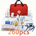 First Aid Kit with Emergency Foil Blanket, Scissors, Bandages and Adhesive Bandages, Compact Portable Supply Set for Home and Car Preparedness