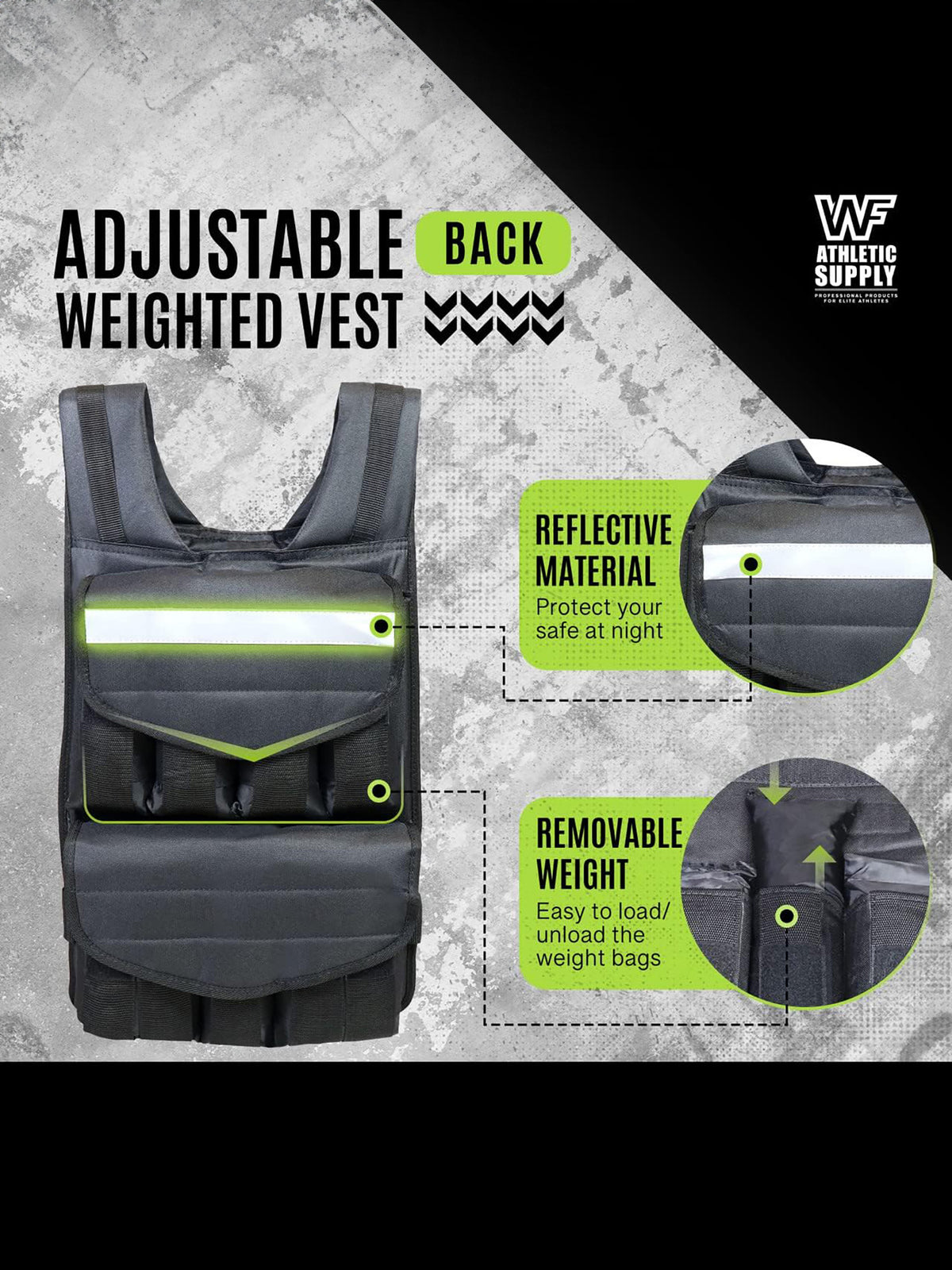 Adjustable Weighted Vest 40 lb with Included Removable Weights, Black Regular-Length Fitness Equipment for Men's and Women's Strength Training