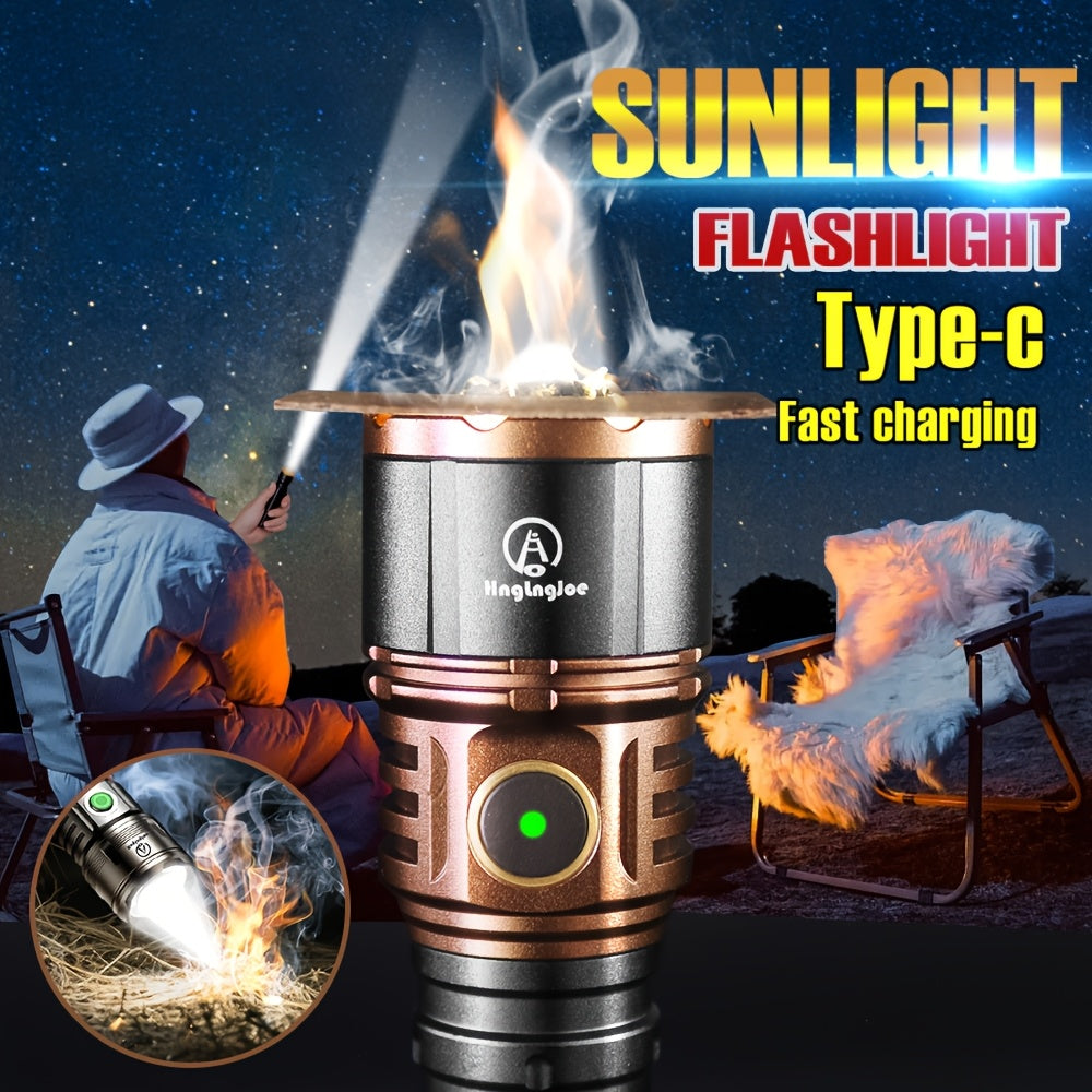 Aluminum Alloy Flashlight with Built-In Fresnel Lens and Listed 21700 Lithium Battery, Handheld Outdoor Light for Nighttime Outings and Home Backup