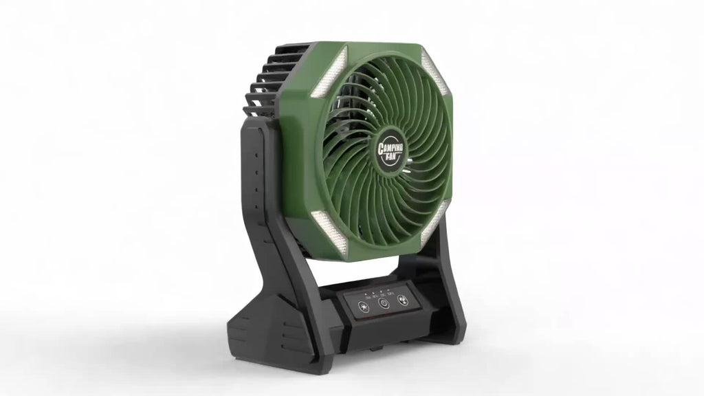 Portable Outdoor Desk Fan with LED Light, Camping Cooling Gear with Orange, Green, Black, Gray and Pink Color and Model Options