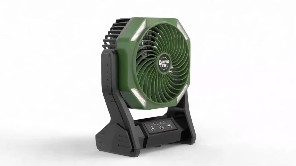 Portable Outdoor Desk Fan with LED Light, Camping Cooling Gear with Orange, Green, Black, Gray and Pink Color and Model Options