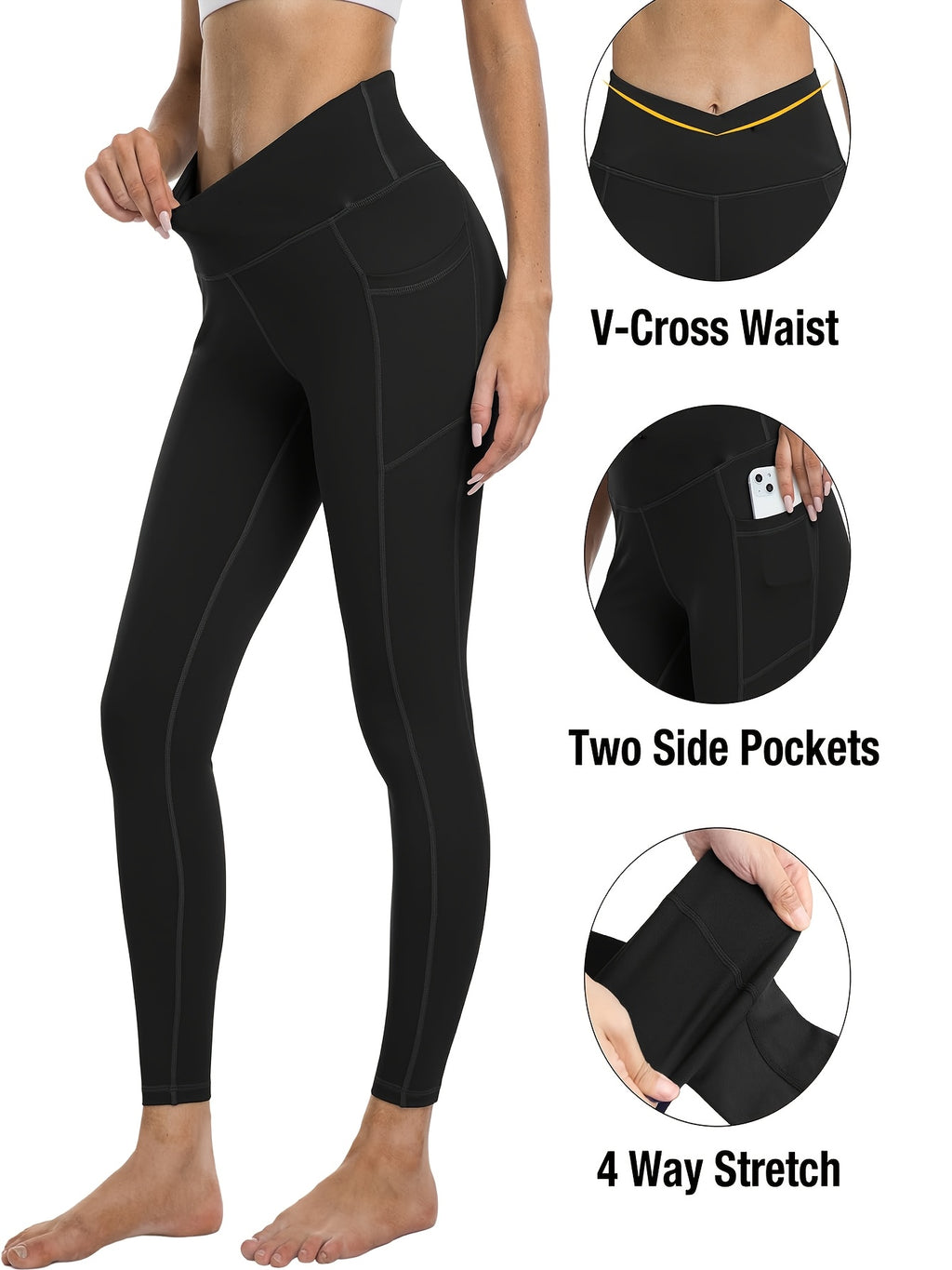 4-Pack Women's High-Waisted Capri Workout Leggings with Side Pockets, PRO-FiT Stretch Yoga and Running Pants in Mixed Color, XXL