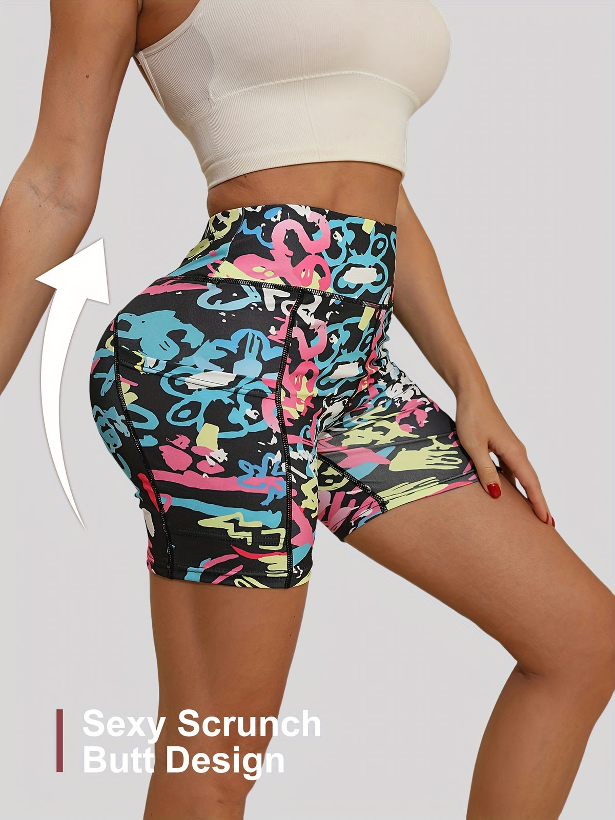 Women's Tie-Dye Shorts with Pockets, High-Waisted 3-Inch Body-Hugging Fit with Four-Way Stretch and Tummy-Control Styling in Multicolor