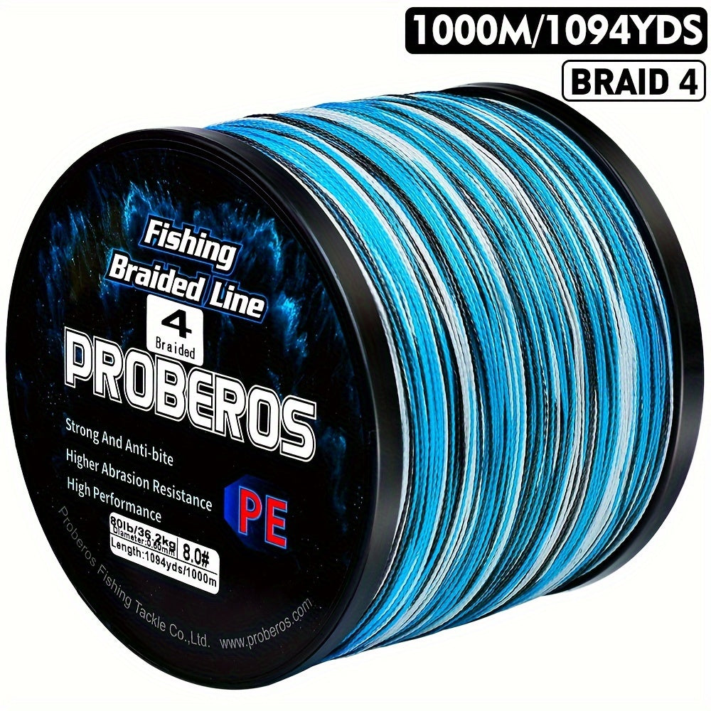 1094-Yard Braided Fishing Line with 4-Strand Construction, Abrasion Resistance and Listed Zero Stretch, 6–80 lb Test in Gray, Green and Camouflage Options