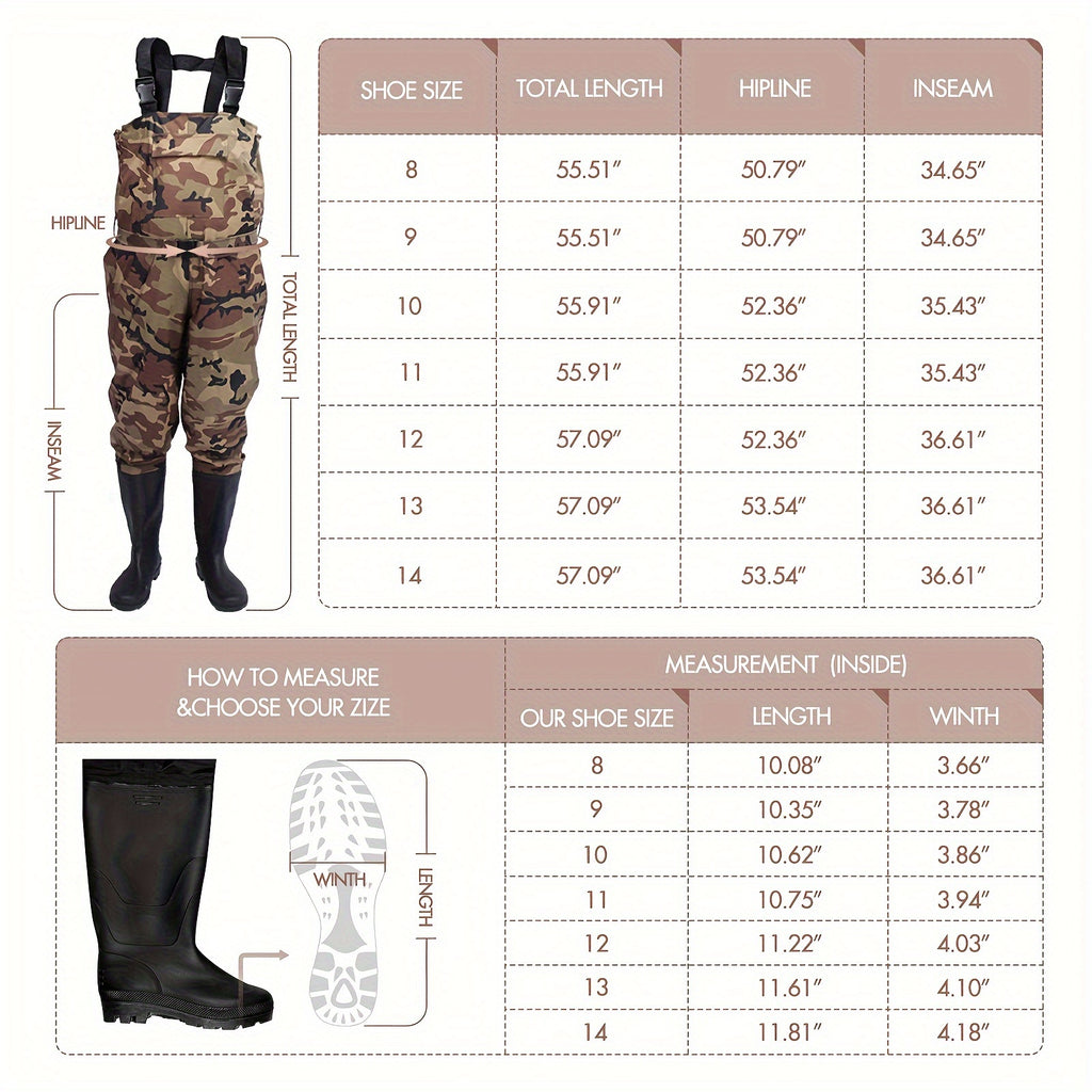 Camo Fishing Chest Waders for Men and Women, Lightweight 3-Ply Nylon Bootfoot Wading Gear with Adjustable Suspenders for Hunting and Farm Work