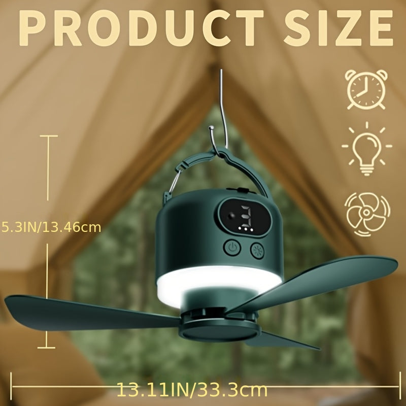 10400mAh Camping Ceiling Fan with Remote Control and LED Light, USB Rechargeable Tent Fan with Detachable Blades and Four Adjustable Speed Settings