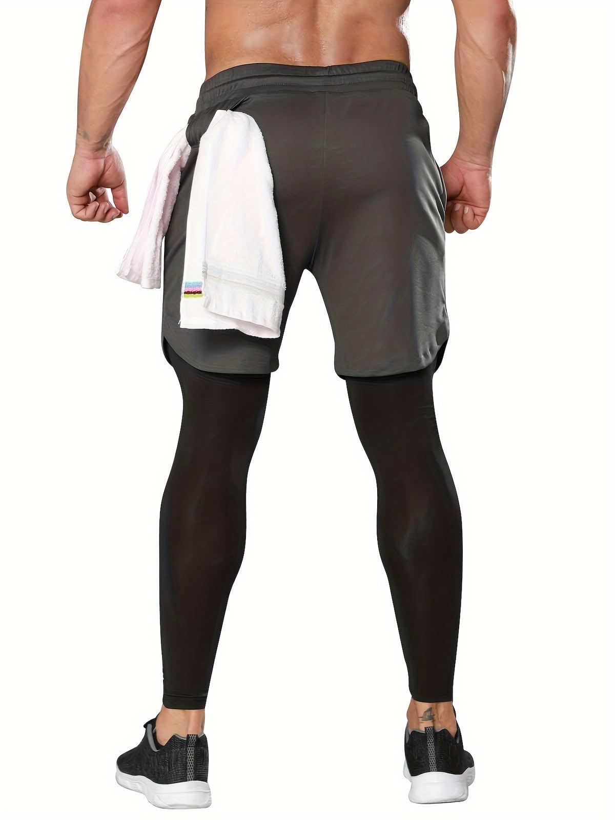 Men's Compression Pants with Towel Loop, 2-in-1 Running and Workout Gym Tights in Multiple Colors, Sizes S-XXL for Training Activewear