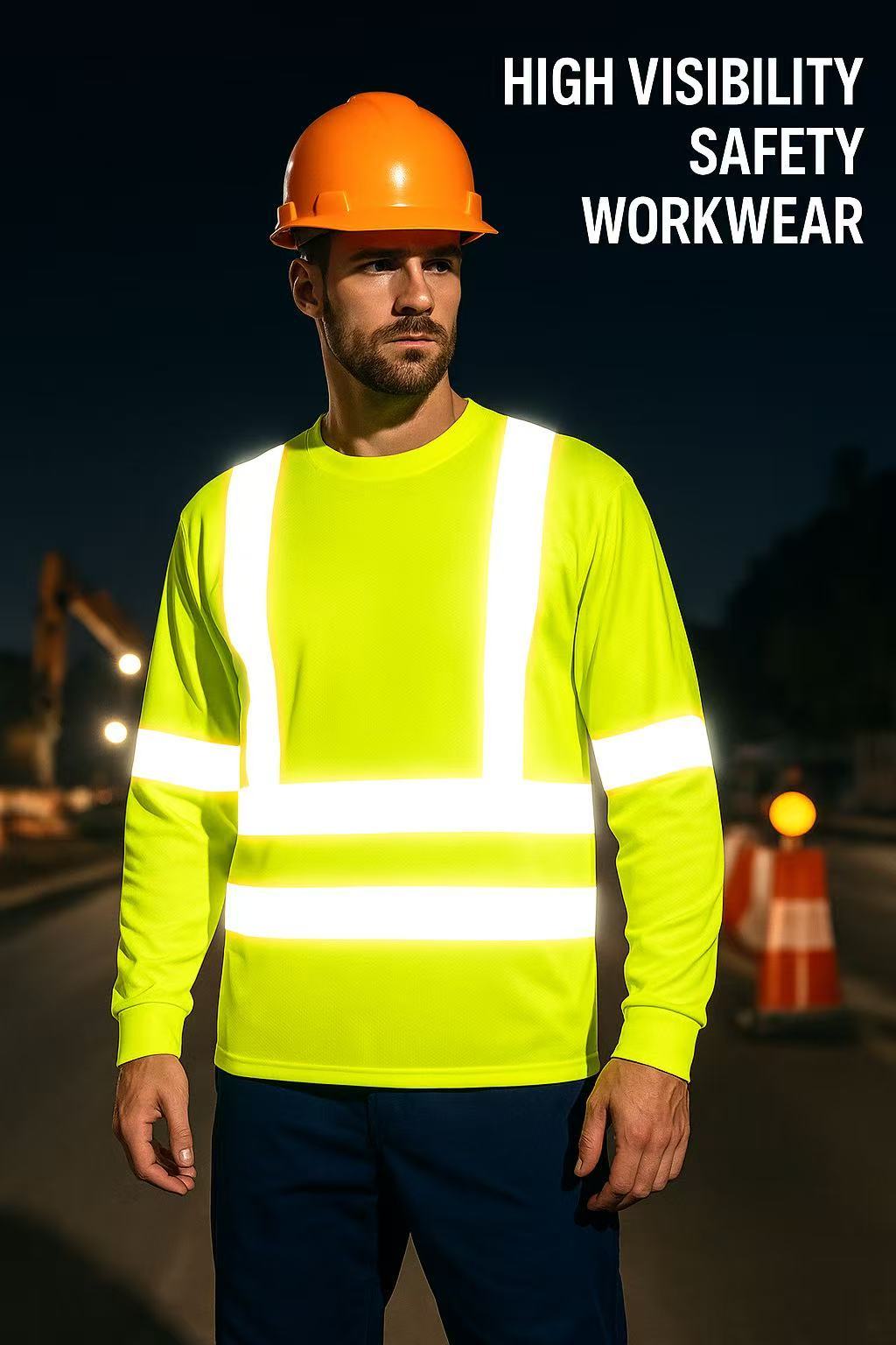 3-Pack High-Visibility Long-Sleeve Work Shirts with Reflective Stripes