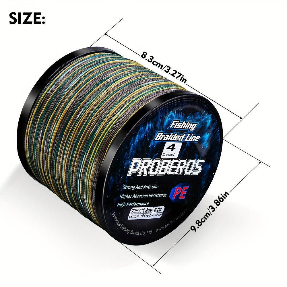 1094-Yard Braided Fishing Line with 4-Strand Construction, Abrasion Resistance and Listed Zero Stretch, 6–80 lb Test in Gray, Green and Camouflage Options