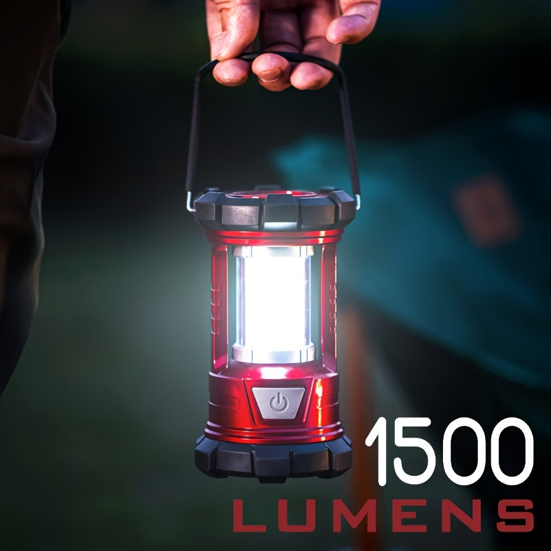3-Mode Rechargeable Camping Lanterns 2-Pack with Phone Charging, LED Portable Lights with Listed 1500LM Output for Campsites and Power Outages