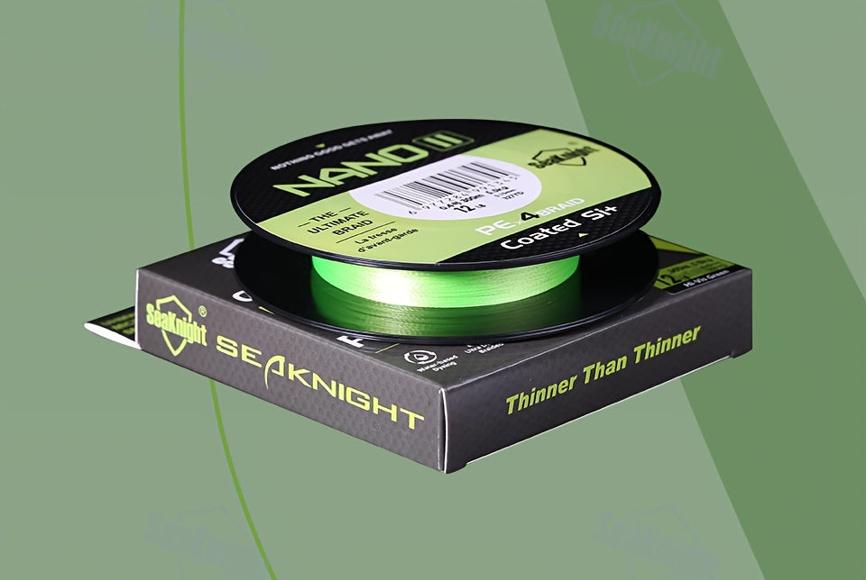 Braided Fishing Line by SeaKnight Nano II, 4-Strand PE Line in 110 or 327 Yard Options, 7–15 lb Listed Tests and Green or Yellow Colors