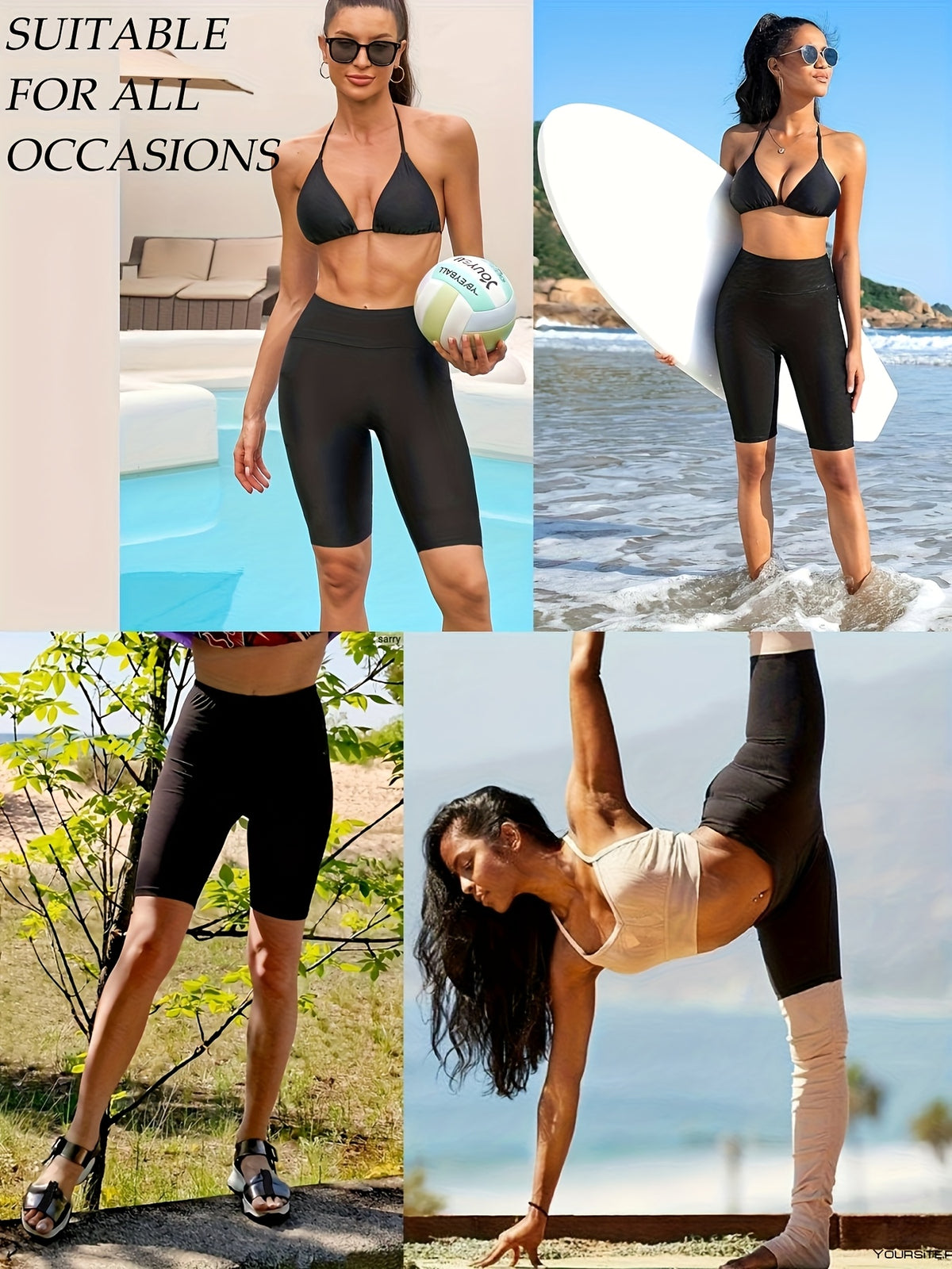 Nylon Spandex Biker Shorts 5-Pack for Women, High-Waist Stretch Workout Shorts with Two Back Pockets for Yoga, Running and Casual Wear