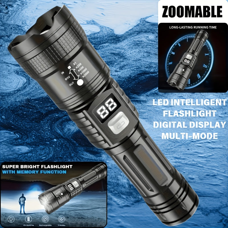 3-Mode USB Rechargeable LED Flashlights 2-Pack, Gray Button Handheld Light Set for Camping, Household Tasks and Power Outage Backup Lighting