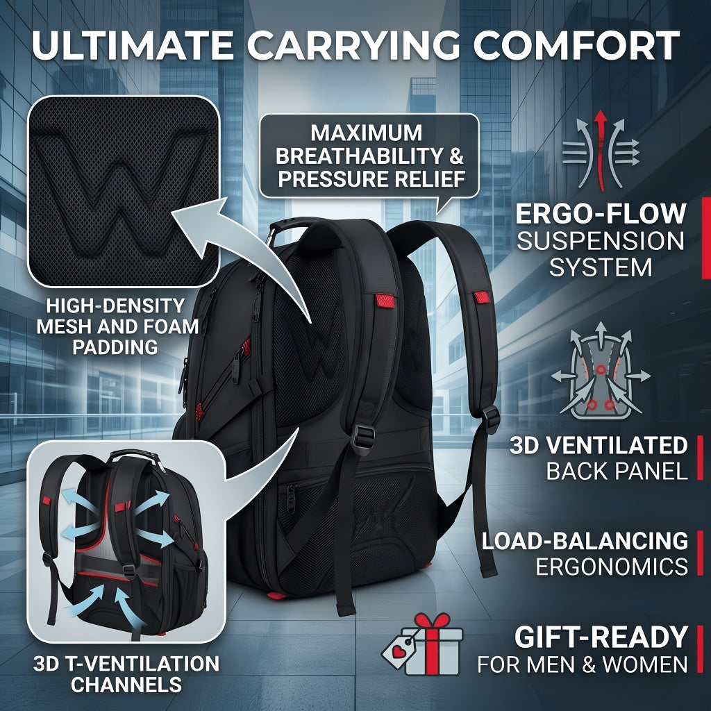 17-Inch Laptop Travel Backpack with Three Main Compartments, Padded Computer Storage and Mesh Shoulder Straps for College, Work and Weekend Trips