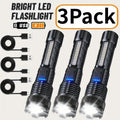 3-Pack Rechargeable LED Flashlights with Six Modes, Zoomable Beam, Clip and USB Charging Cable for Portable Outdoor and Home Lighting