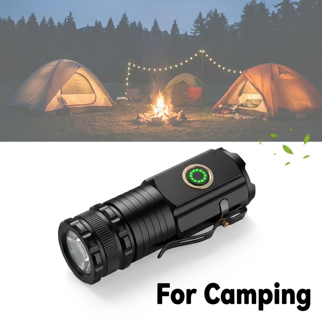 2000 Lumen Mini Flashlight with Rechargeable Lithium Battery, Four Dimming Modes and Turbo for Pocket Carry, Camping and Emergency Lighting