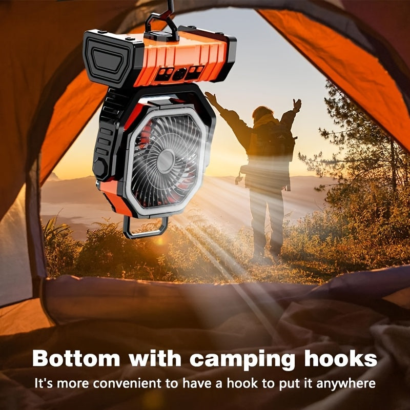 4-Speed Camping Fan with 20000mAh Battery, USB-C Charging and 16 LED Lights, Portable 90-Degree Rotating Tent Fan with Device Charging Outputs