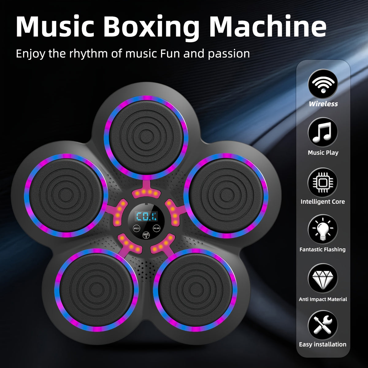 Music Boxing Machine for Adults, USB Rechargeable Wall-Mounted Electronic Punch Target with Black Model Options for Home and Gym Workouts