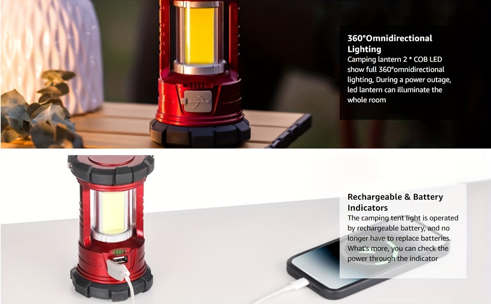 3-Mode Rechargeable Camping Lanterns 2-Pack with Phone Charging, LED Portable Lights with Listed 1500LM Output for Campsites and Power Outages