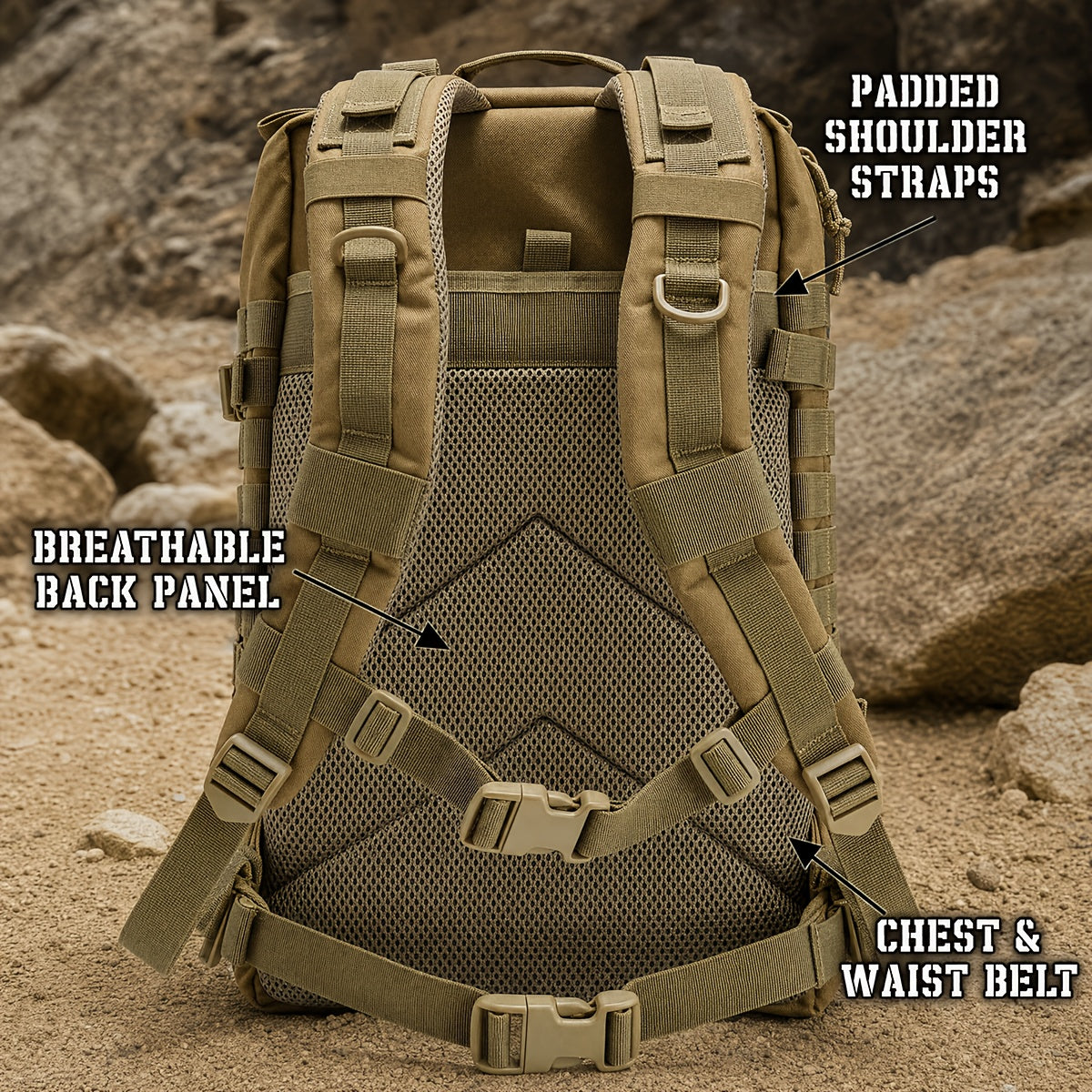 900D MOLLE Tactical Backpack with 17-Inch Laptop Compartment, Expandable 11.89-Gallon Multi-Pocket Rucksack for Hiking, Camping and Travel