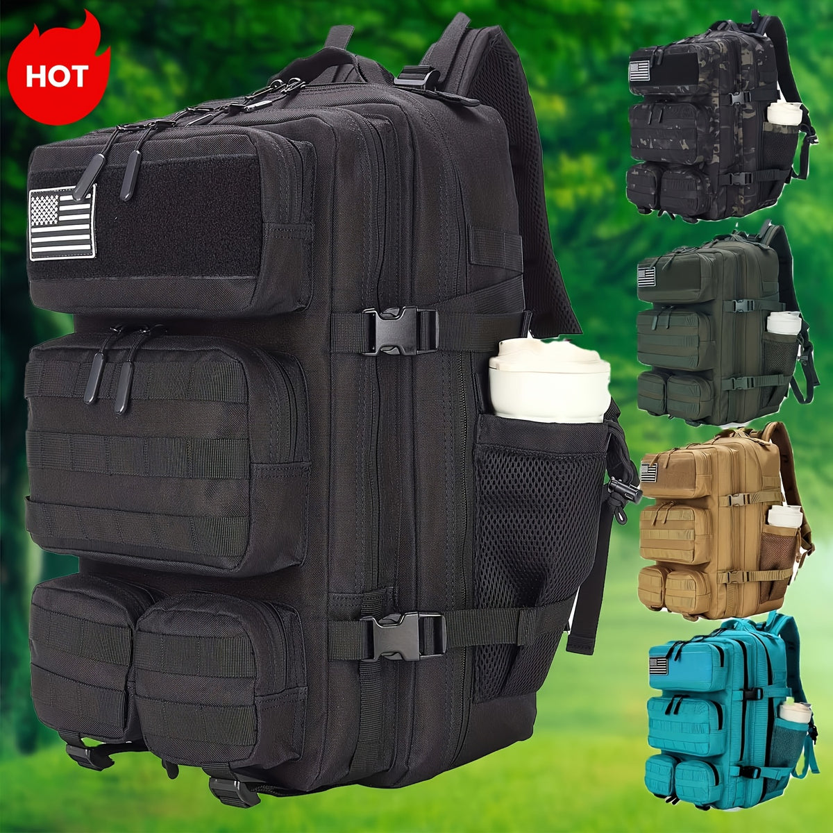 Army Green Hiking Backpack with Listed 13.21-Gallon Capacity, Unisex Outdoor Daypack for Camping Trips, Travel and Sports Outings