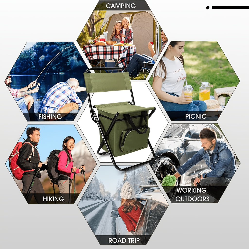 Folding Camping Chair with Backrest and Under-Seat Storage Bag, Compact Portable Outdoor Seat for Campsite Breaks in Green, Blue or Black, 1 or 2 Pieces