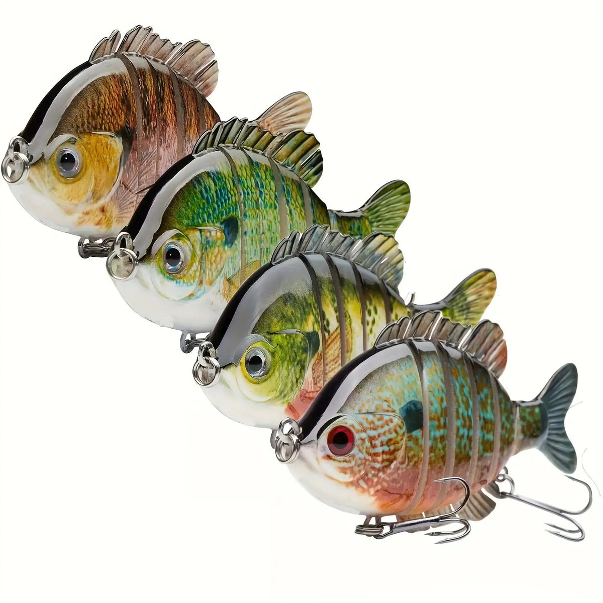 4-Pack Multi-Joint Panfish Fishing Lures with Treble Hooks