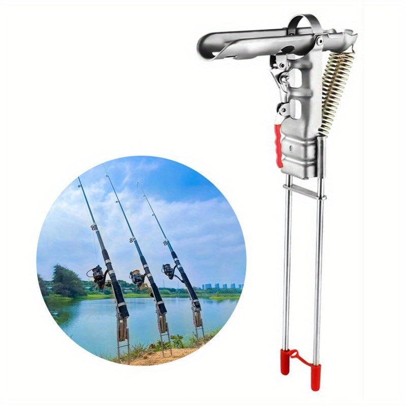 360° Adjustable Fishing Rod Ground Stand with Spring Clamp, Listed 35 x 17 cm Steel Support for Bank Angling, No Assembly Required, 1pc