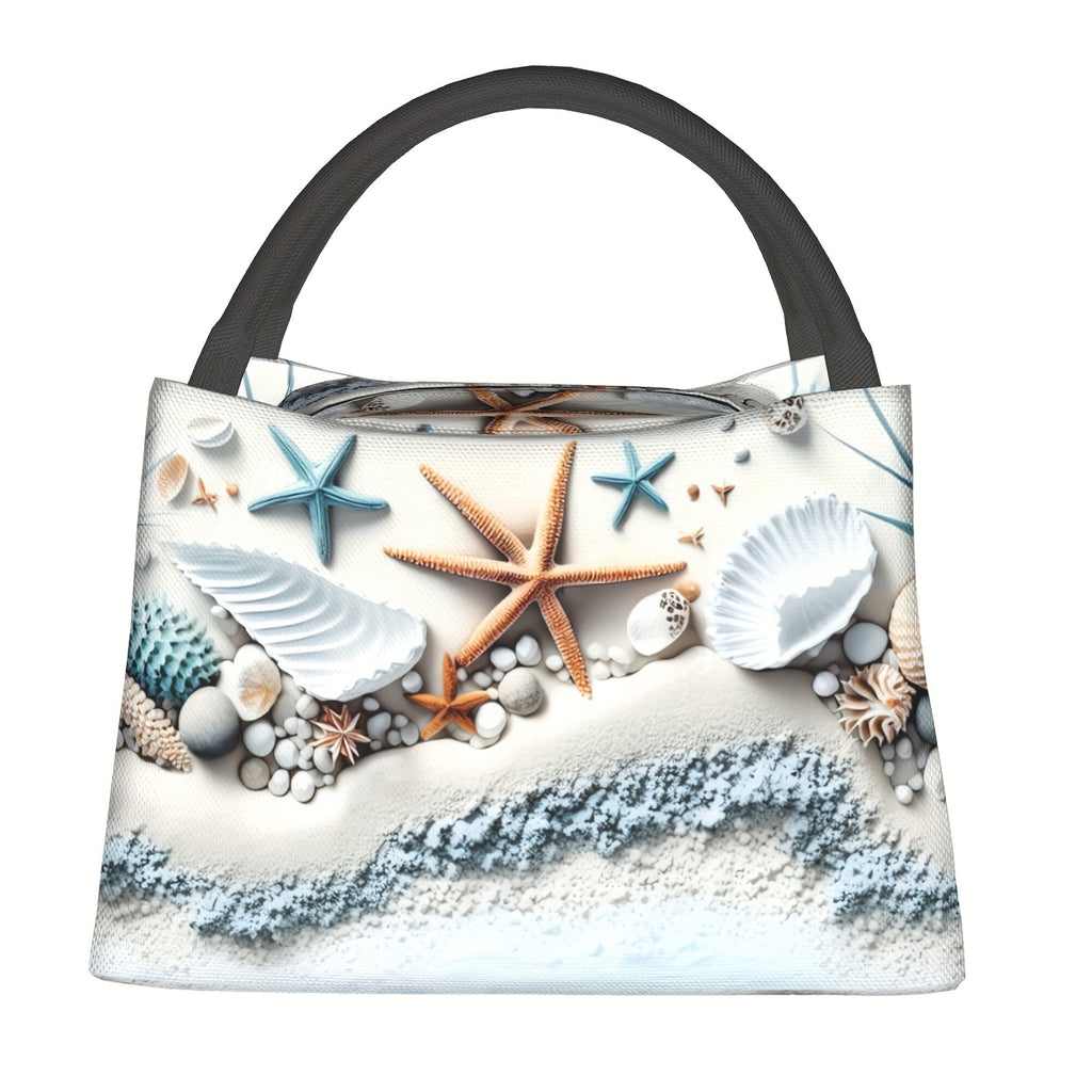 Shell Design Insulated Lunch Bag, Reusable Polyester Cooler Tote, 11 x 6.5 x 7 Inches for Beach Days, Camping, Picnics and Outdoor Meals